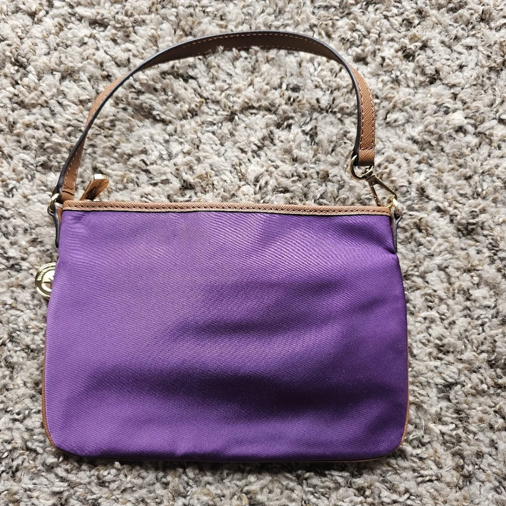 MICHAEL KORS Purple Brown leather‎ logo lock charm pouch/ mini hand bag